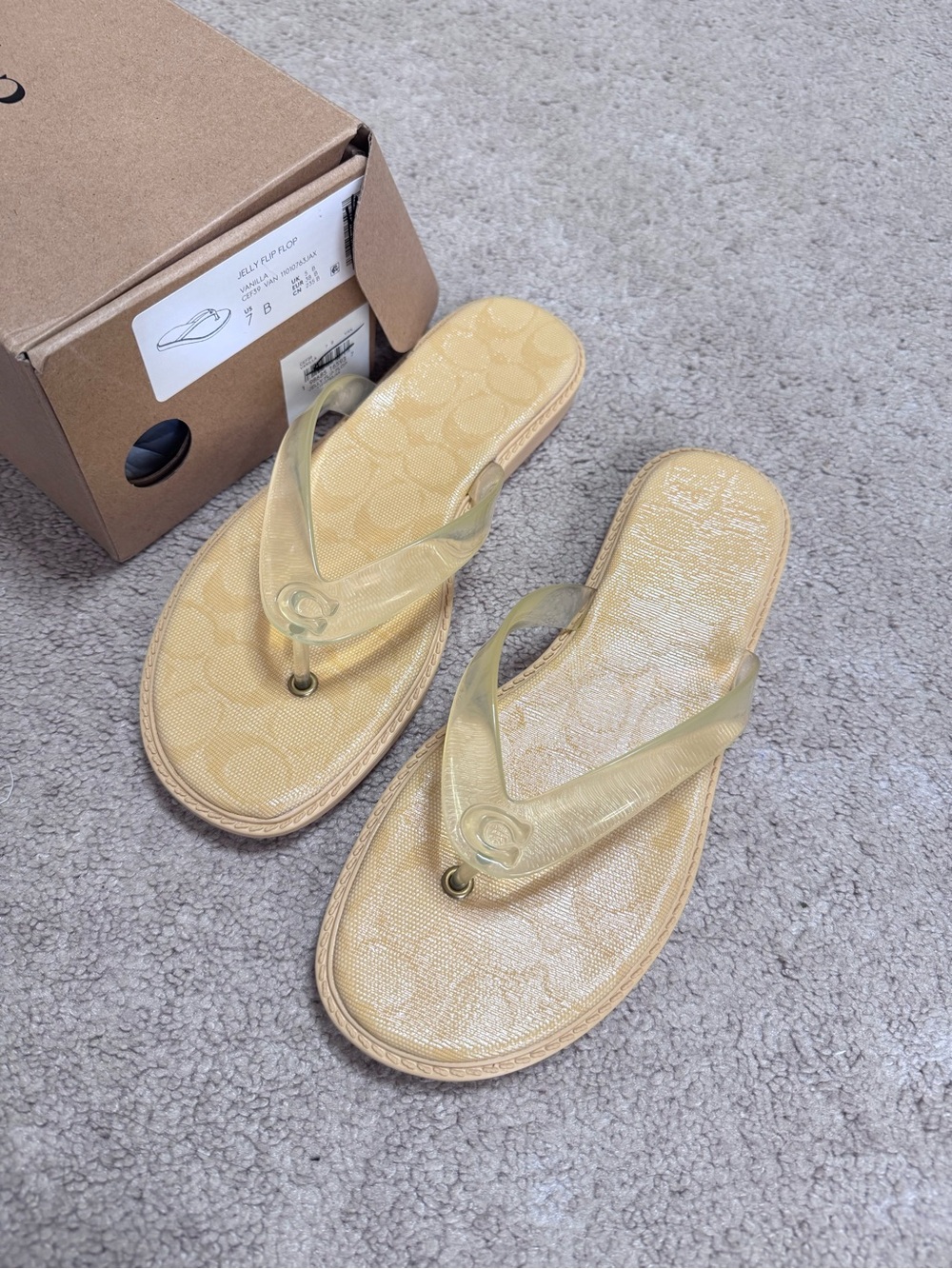Coach Pale Yellow Jelly Flip Sandals